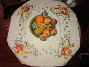 Pumpkin tablecloth with decor