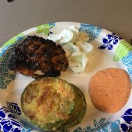 Skillet Fried Zucchini with Creamy Roasted Red Pepper Aioli